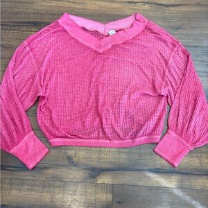 Free People We The Free Southside Thermal Waffle Knit Pullover Pink Women’s XS